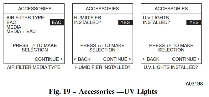 Carrier Infinity Control Thermostat - Fig. 19 -- Accessories —UV Lights