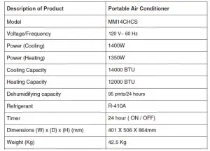 Honeywell Portable Air Conditioner, MM14CHCSCS User Manual