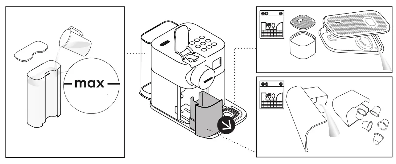 DeLonghi Nespresso Lattissima Coffee Machine - Lift and close the lever to eject the capsule into the used capsule container