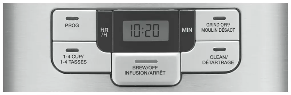 Cuisinart DGB-450C Automatic Grind and Brew 10-Cup Thermal Coffeemaker - Contorl Panel