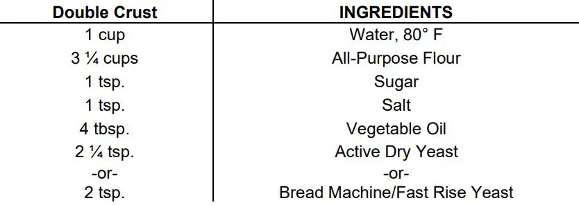 WestBend Breadmaker Instruction Manual - Pizza Dough
