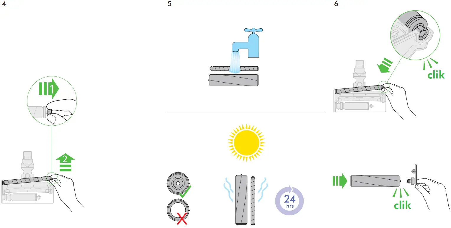 Soft roller cleaner head maintenance - washing the brush bars 1