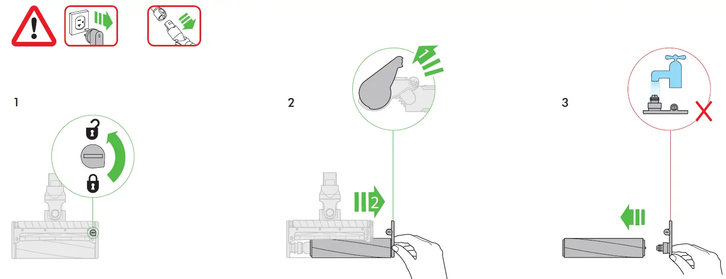 Soft roller cleaner head maintenance - washing the brush bars