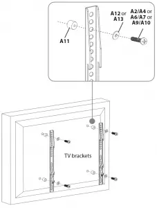 Attaching the mounting hardware to TVs with irregular or obstructed backs