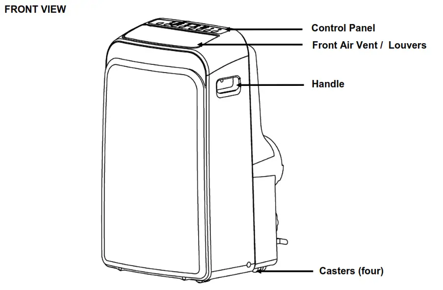 Whynter 14,000 BTU Portable Air Conditioner - PARTS IDENTIFICATION front view