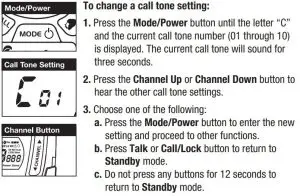 FIG 21 Ten Call Tone Settings