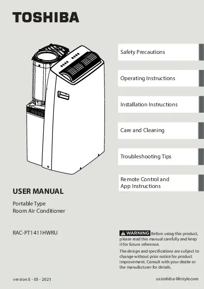 Toshiba Portable Type Room Air Conditioner TOSHIBA RAC-PT1411HWRU Portable Type Room Air Conditioner User Manual