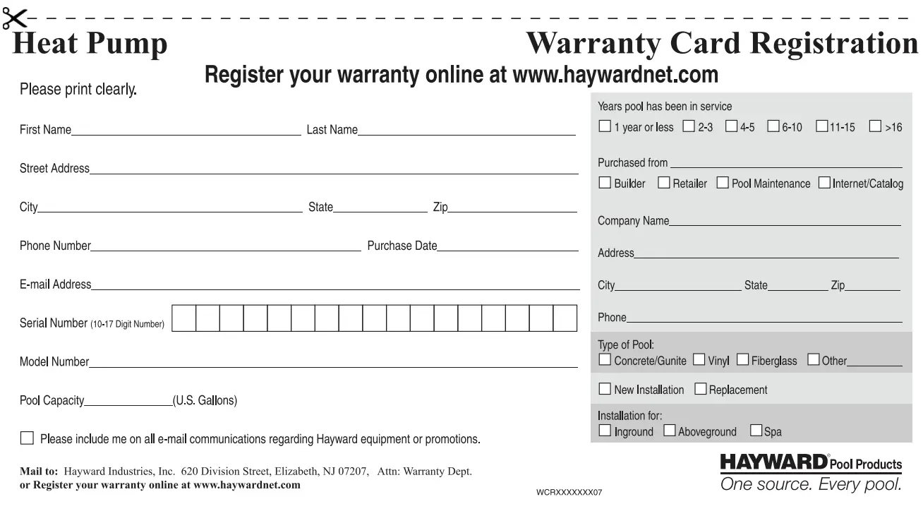 HAYWARD HP31005T Pool Heat Pump Owner